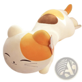 Calico cat plush toy large smiling stuffed animal with a white base and orange and brown patches in soft fabric