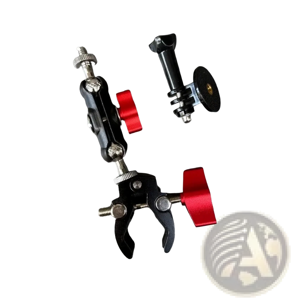 Black and red aluminum alloy camera super clamp with 1/4 inch screw mount for gopro cameras with magic arm set