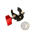 Black and red aluminum alloy camera super clamp with textured grip designed for clamping 13-48mm diameter objects