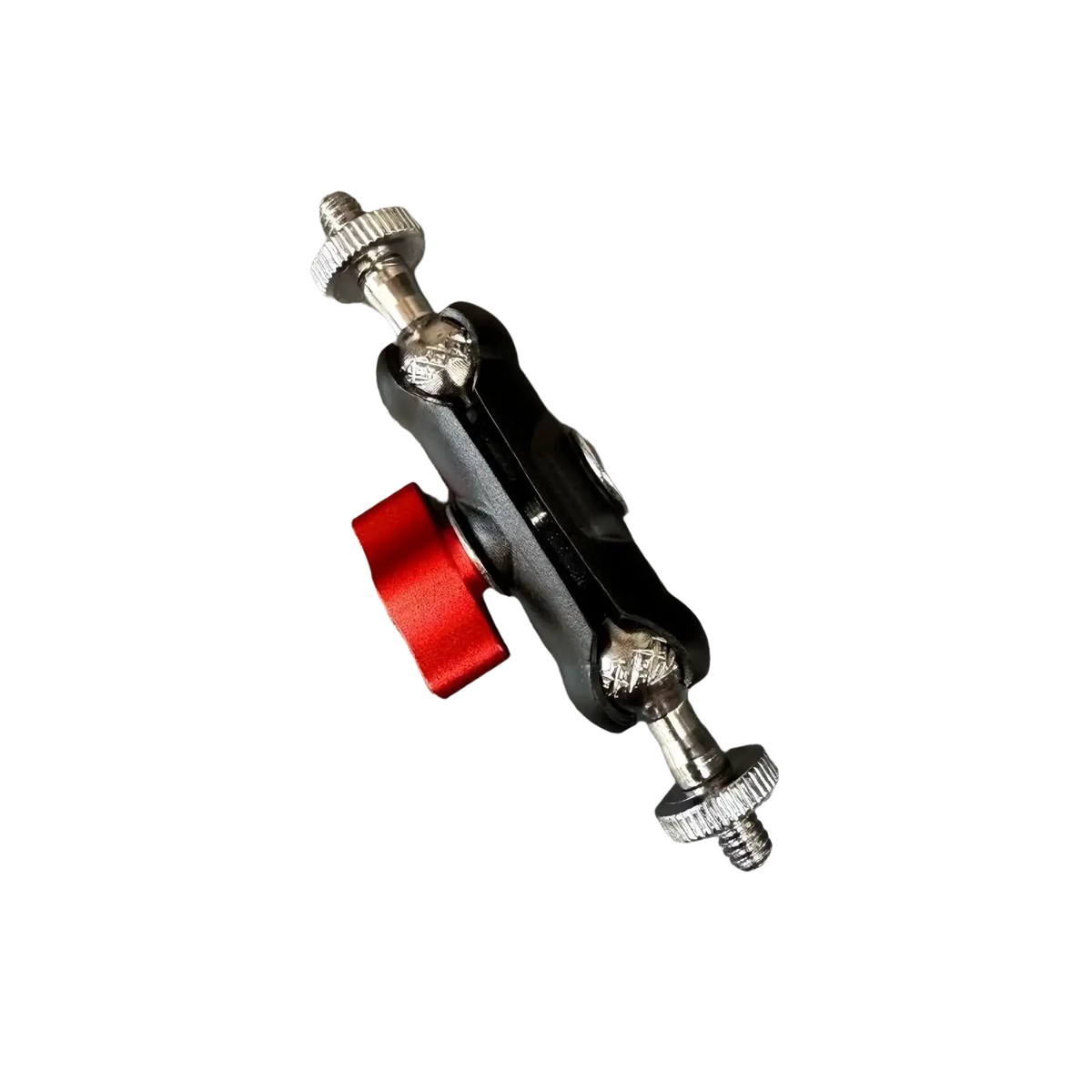 Black and red adjustable camera super clamp with magic arm set featuring metallic threaded ends for secure mounting