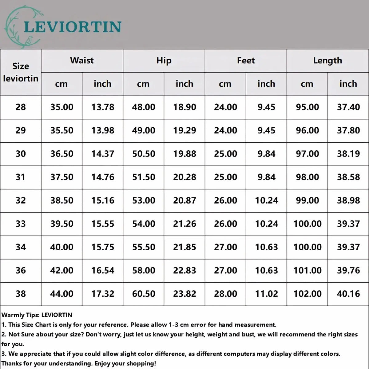 Leviortin size chart for camouflage cargo joggers men cotton loose fit pants with waist hip feet and length measurements