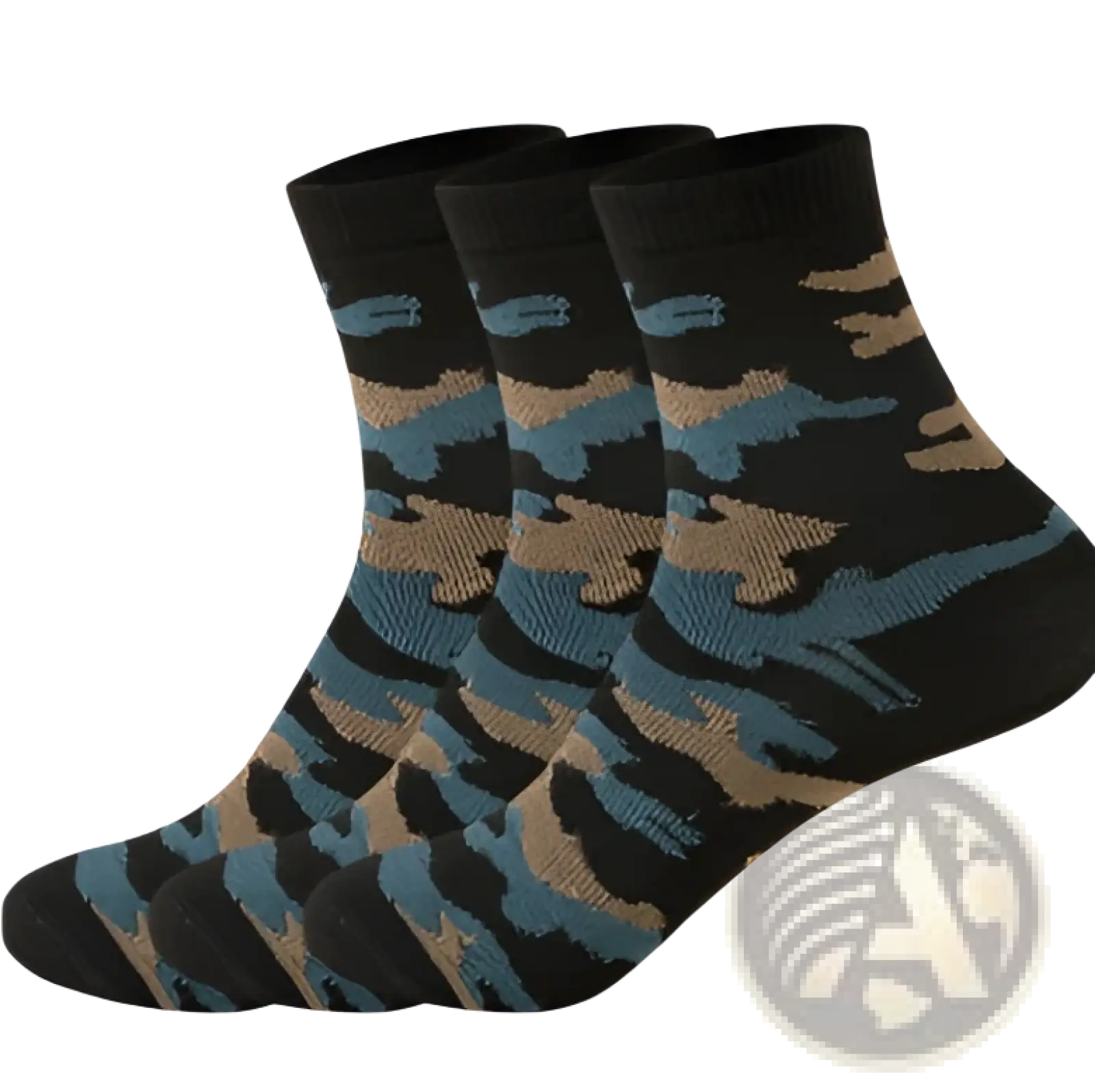 Black ankle socks with blue and tan camouflage pattern designed for military training men’s 5 pairs set