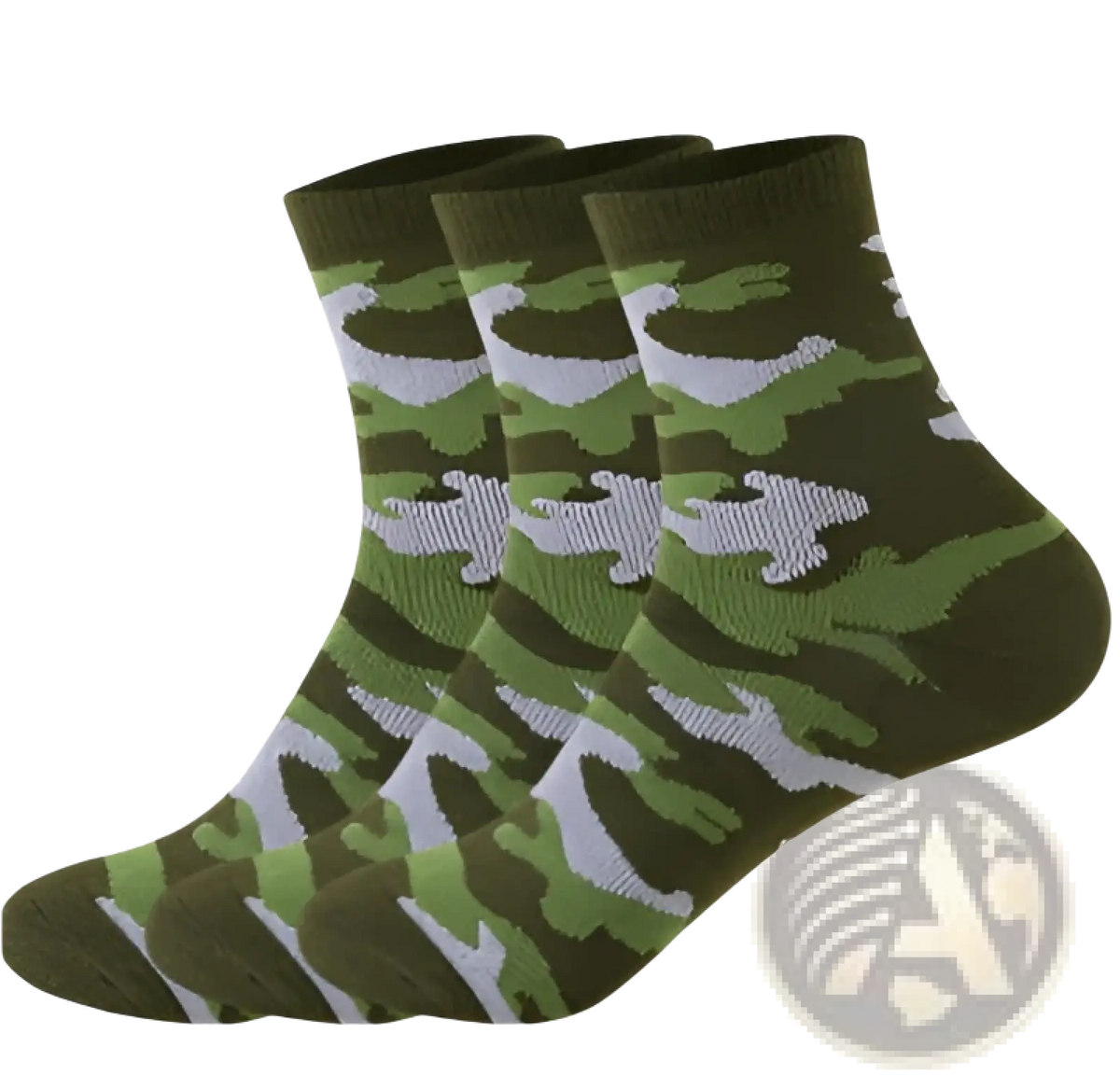 Green and white camouflage patterned ankle socks for military training men set of five pairs designed for durability and comfort