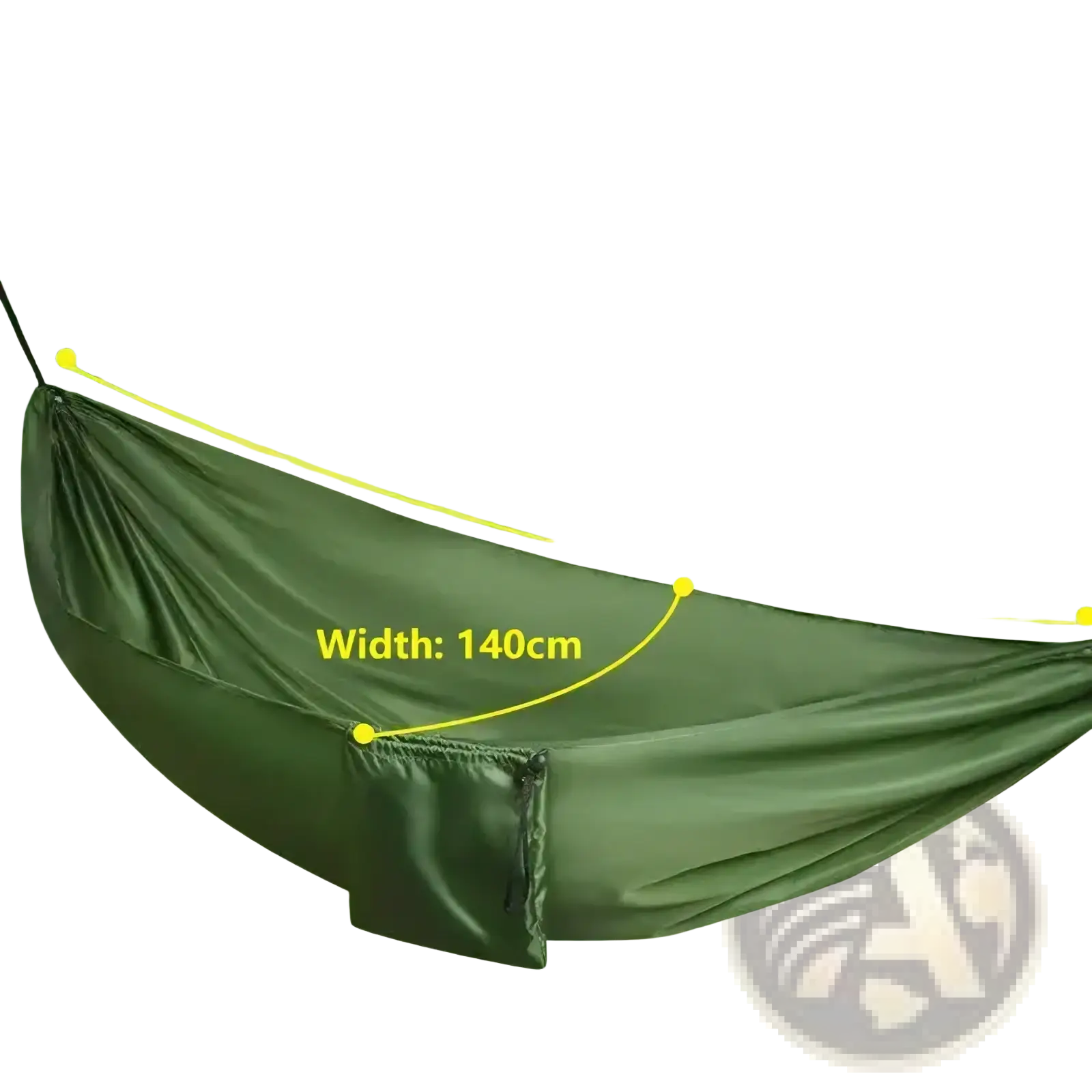 Olive green nylon camping hammock with safety and anti-rollover features for lightweight outdoor hiking travel