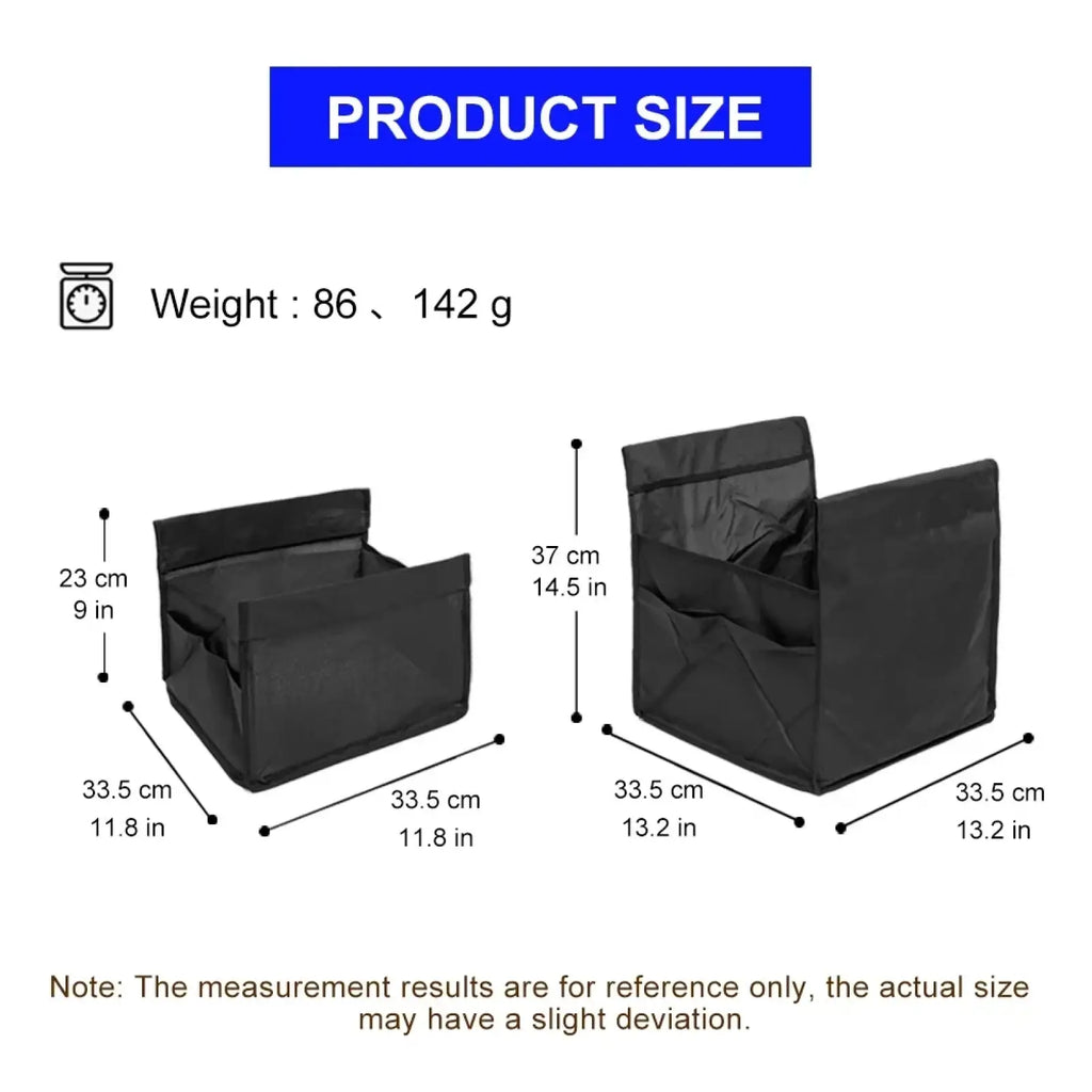 Black fabric storage bag with foldable design and two size options for camping roll table storage