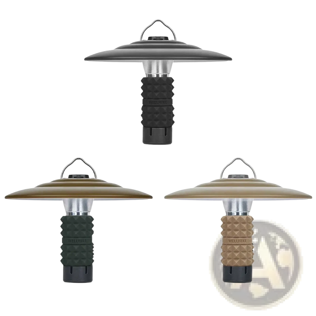 Camping tent lampshade for goal zero lanterns in black olive green and tan with textured silicone grips and metallic accents
