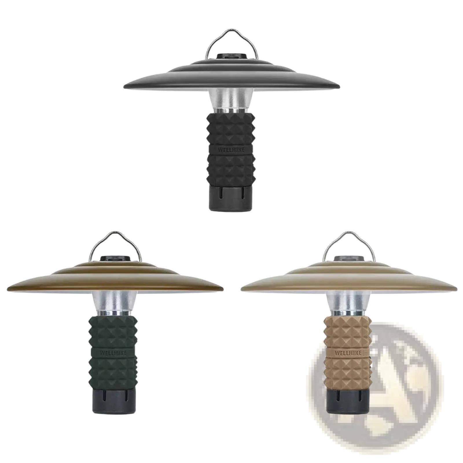 Camping tent lampshade for goal zero lanterns in black olive green and tan with textured silicone grips and metallic accents