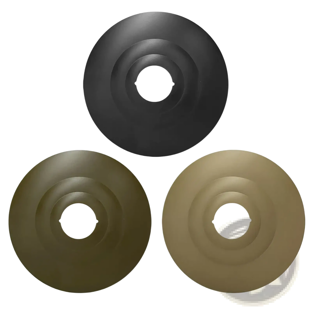 Three matte finished camping tent lampshades in black olive green and tan for Goal Zero lanterns