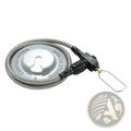 Campingmoon gas stove extension hose with valve featuring a silver metallic stove, coiled stainless steel hose, and black valve assembly
