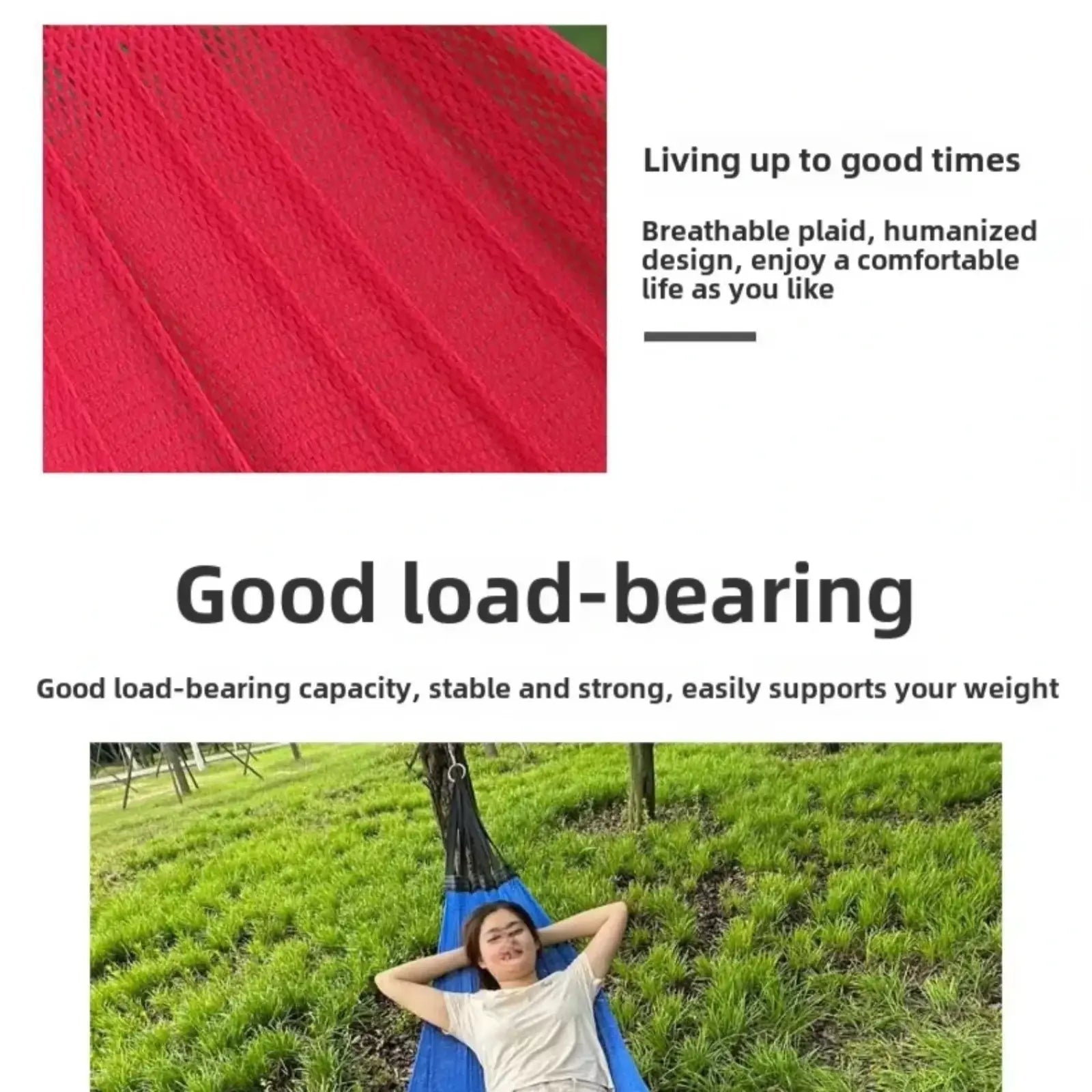 Blue campout outdoor hammock with breathable plaid fabric and sturdy load-bearing design for camping travel yard