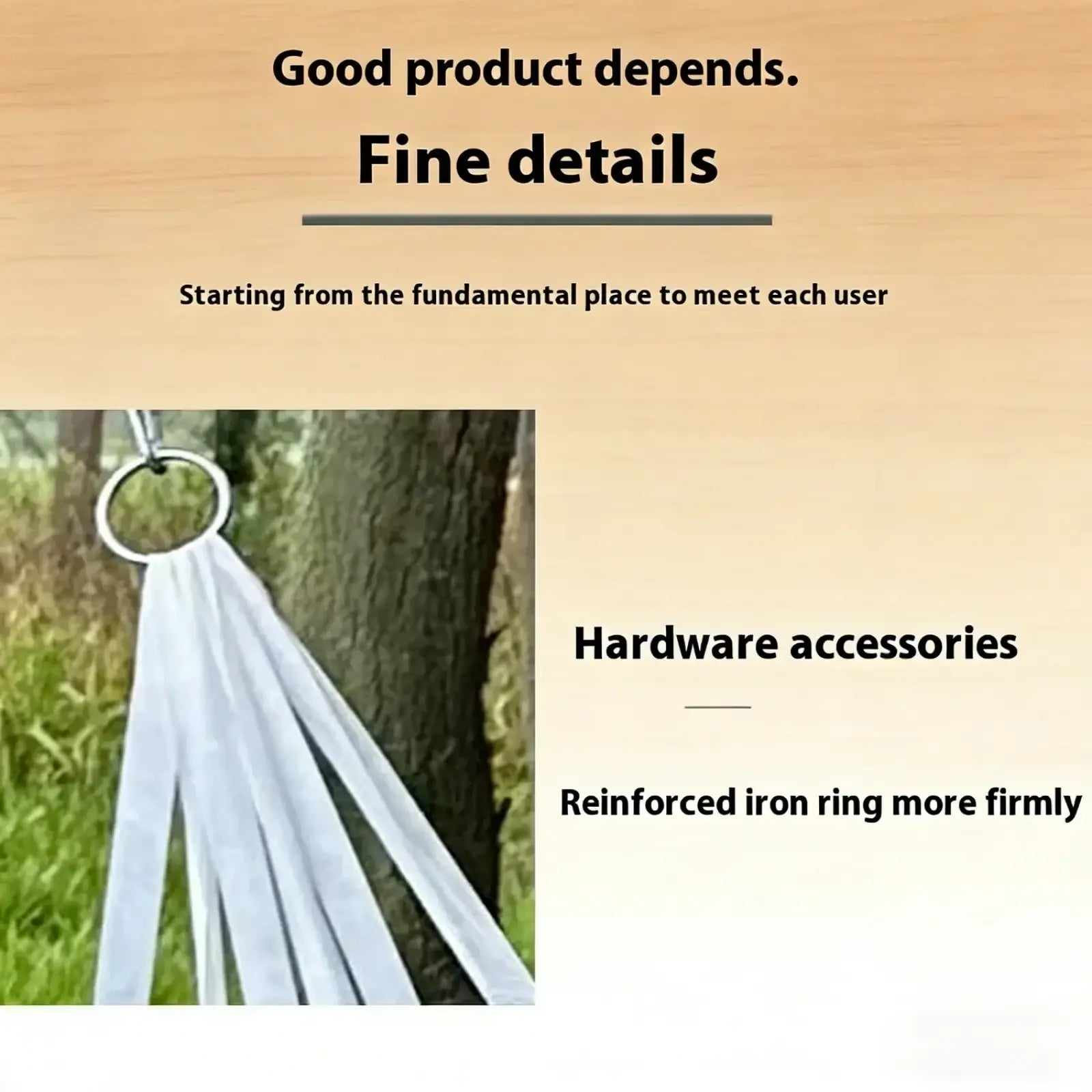 White fabric hammock strap with reinforced iron ring for secure attachment in campout outdoor hammock camping travel yard