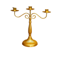 Golden three-arm candle holder with ornate scrollwork and fluted base for table decorations modern european hotel wedding