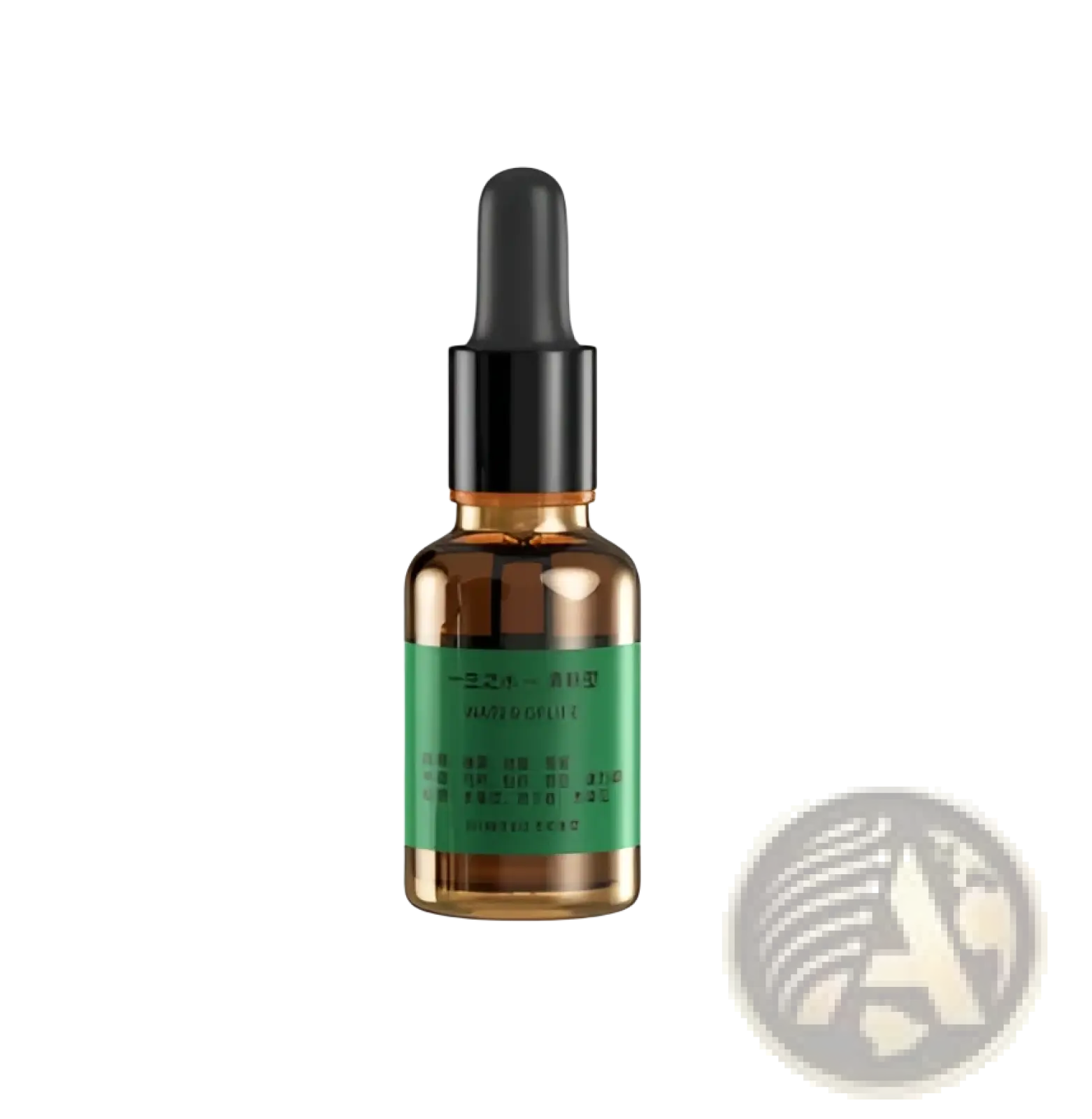 Small amber glass bottle with black dropper and green label containing essential oil for candle light aroma diffuser usb humidifier 120ml