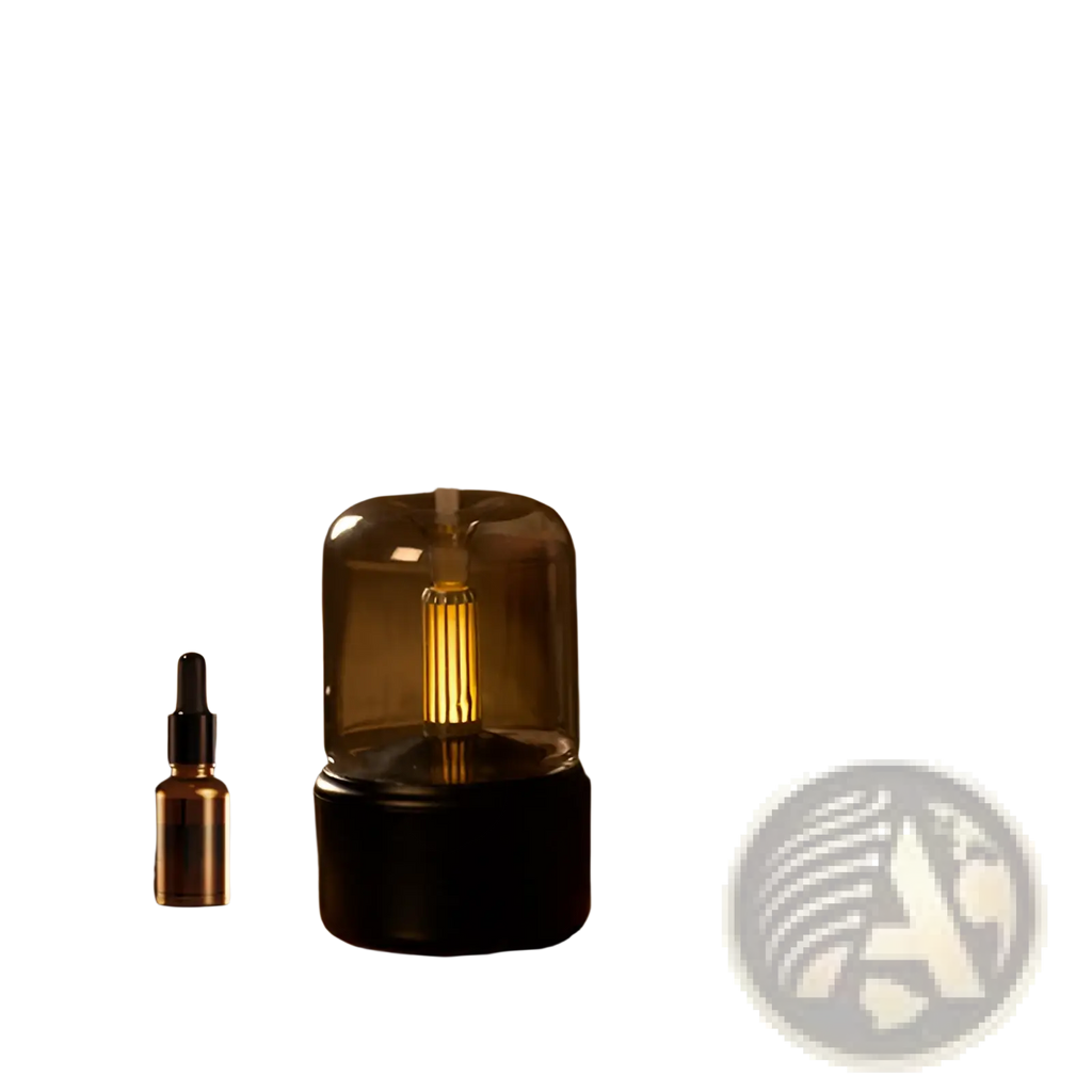 Black glass candle light aroma diffuser usb humidifier with glowing golden filament and gentle mist 120ml capacity