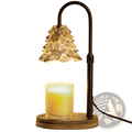 Candle warmer lamp with timer and adjustable black metal stand featuring a vintage-style scalloped glass shade