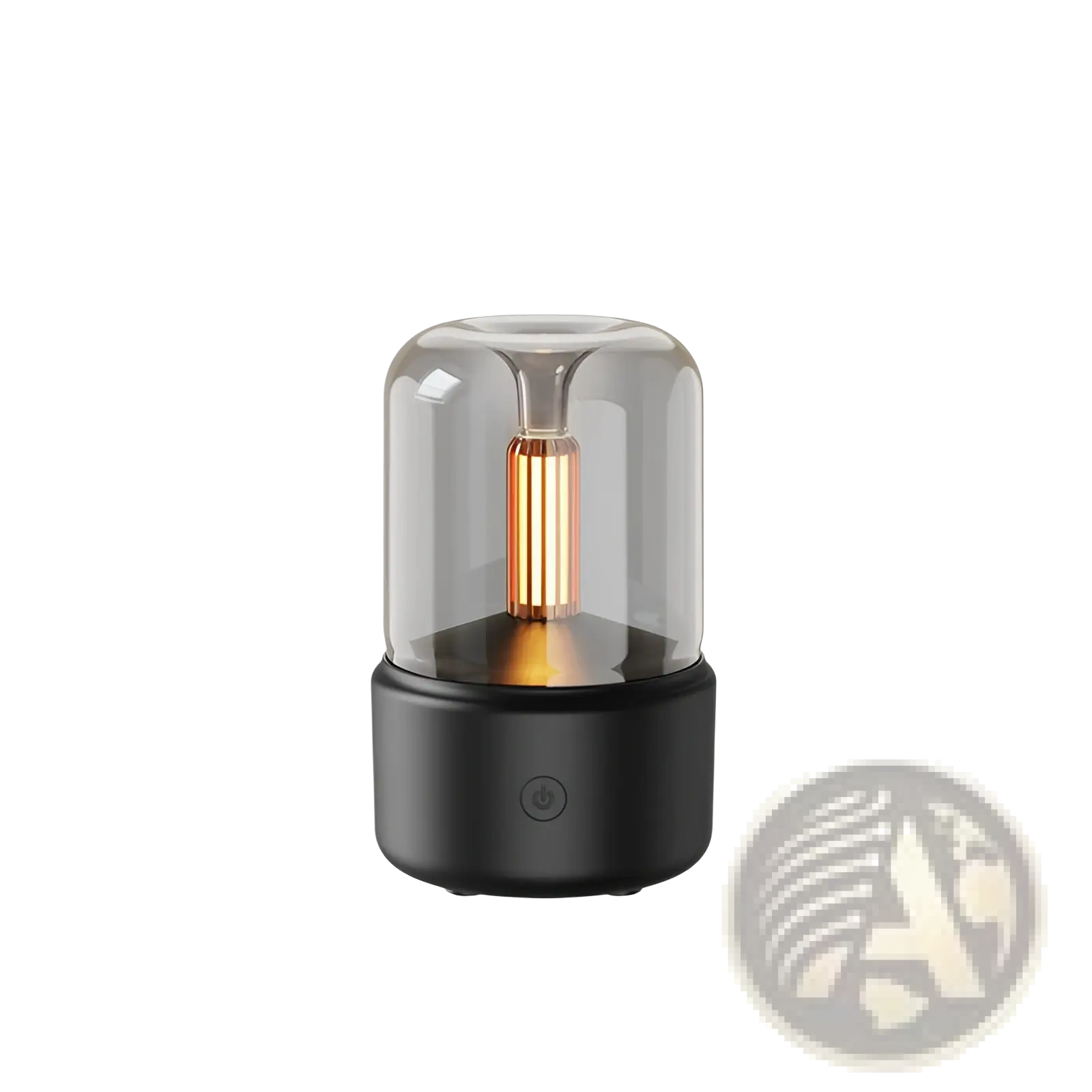Black cylindrical candlelight aroma diffuser usb mist humidifier with clear glass dome and copper led filament light