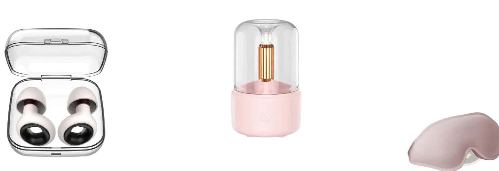 Pink silicone sleep mask shown with candlelight aroma diffuser usb mist humidifier 120ml for relaxation use