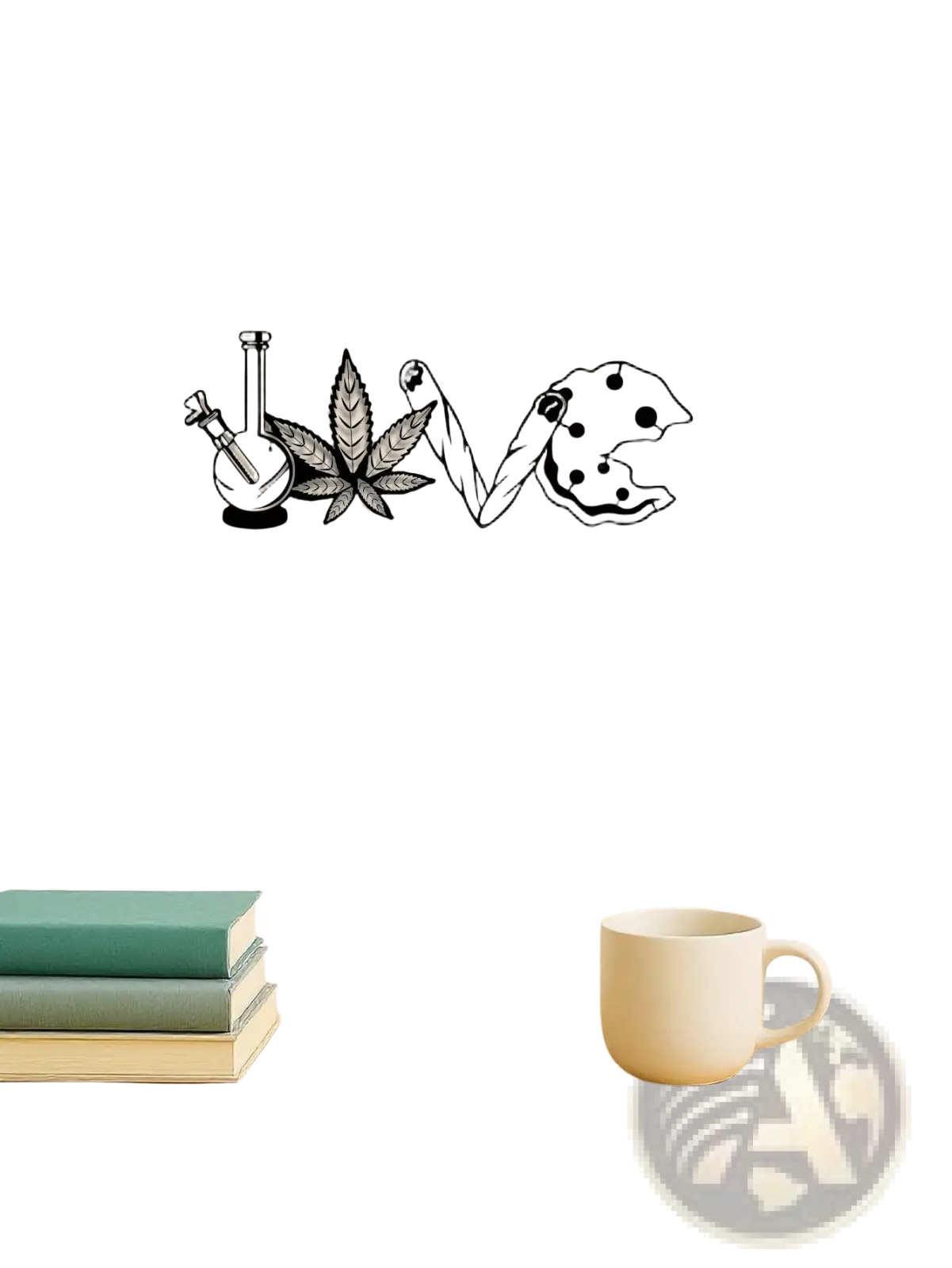 Black metal wall art spelling love with bong cannabis leaf rolled cigarette and cookie for home decor shipping in 2 days