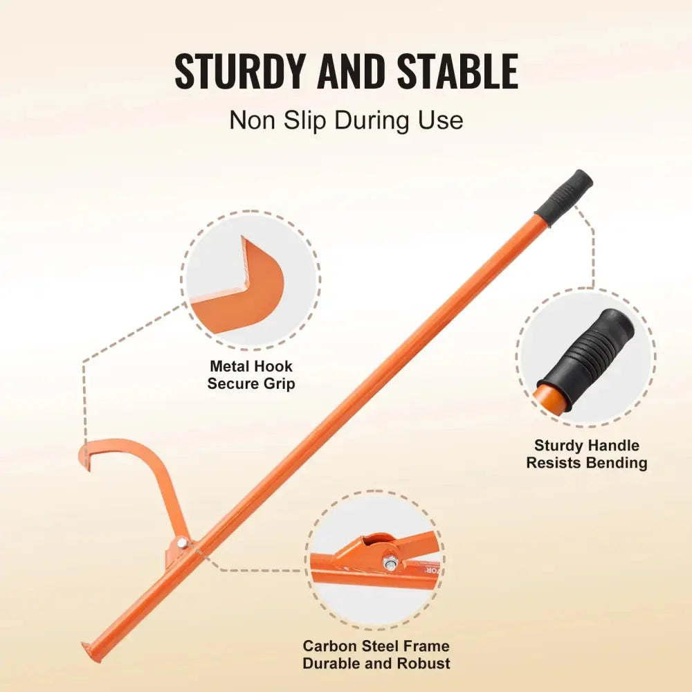 46.5 inch heavy duty orange carbon steel cant hook with black rubber grip handle and metal hook for forestry and logging