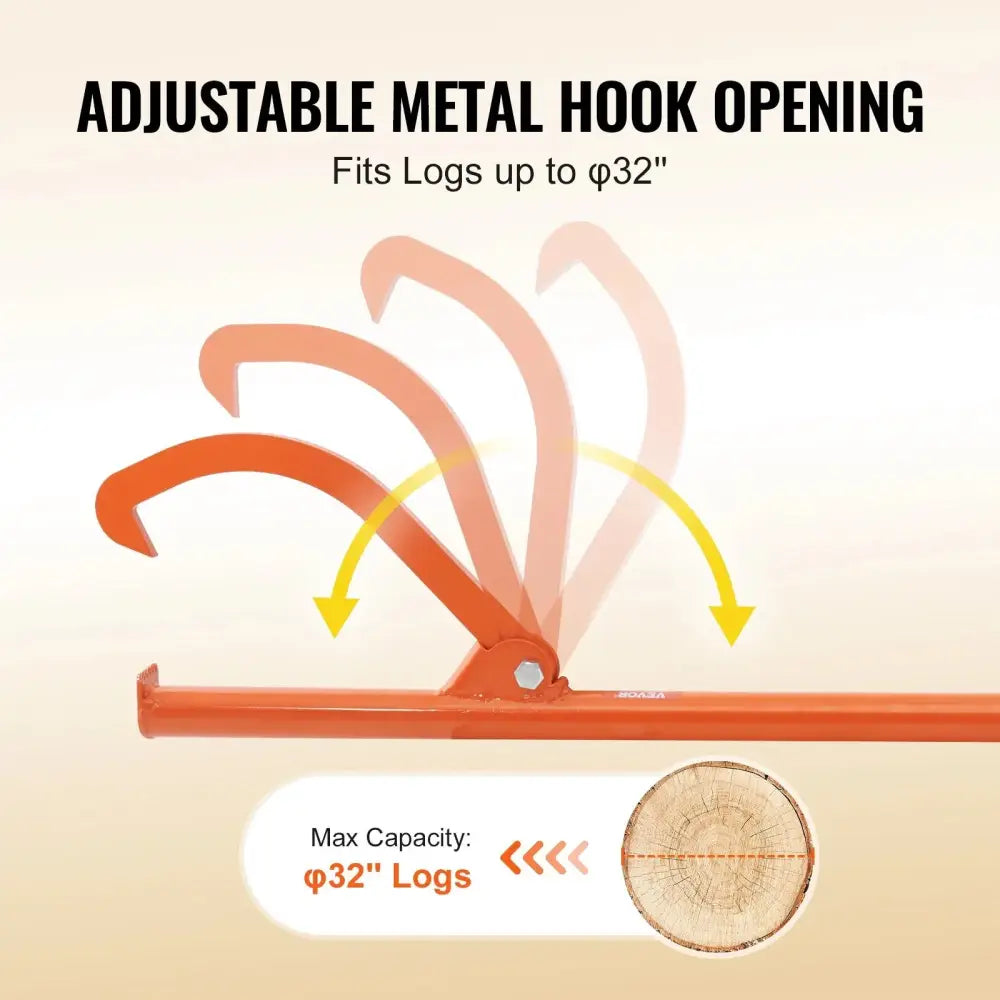 Orange adjustable heavy duty steel cant hook with pivoting mechanism for forestry and logging up to 32 inch logs