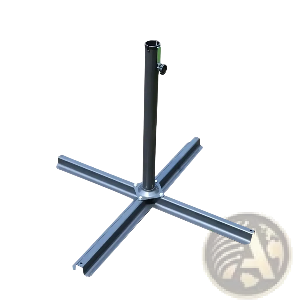Black metal umbrella stand with central pole and four cross-shaped legs for cantilever patio umbrella 3m beige outdoor