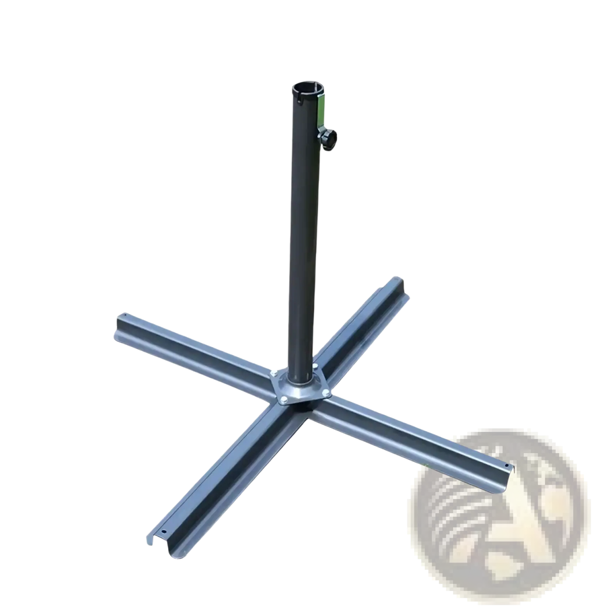 Black metal umbrella stand with central pole and four cross-shaped legs for cantilever patio umbrella 3m beige outdoor