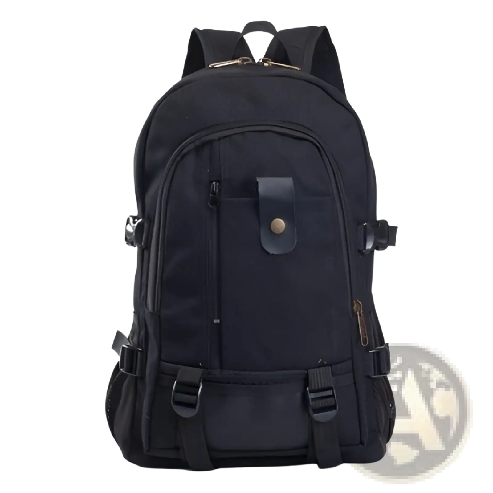 Black canvas backpack with multiple zippered compartments and adjustable straps for men student bag in olive green