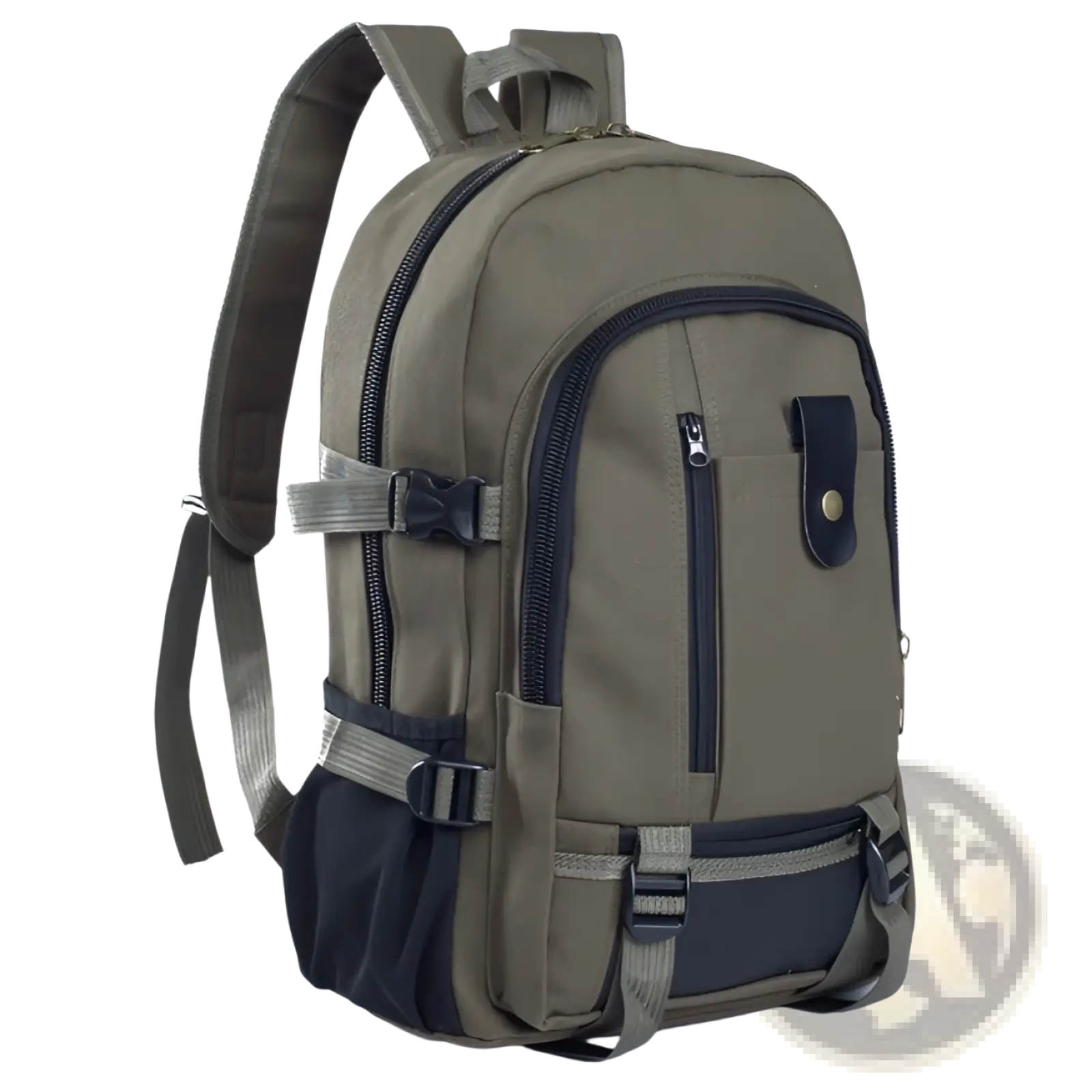 Canvas backpack mens olive green with black zipper accents and adjustable straps made of durable canvas material