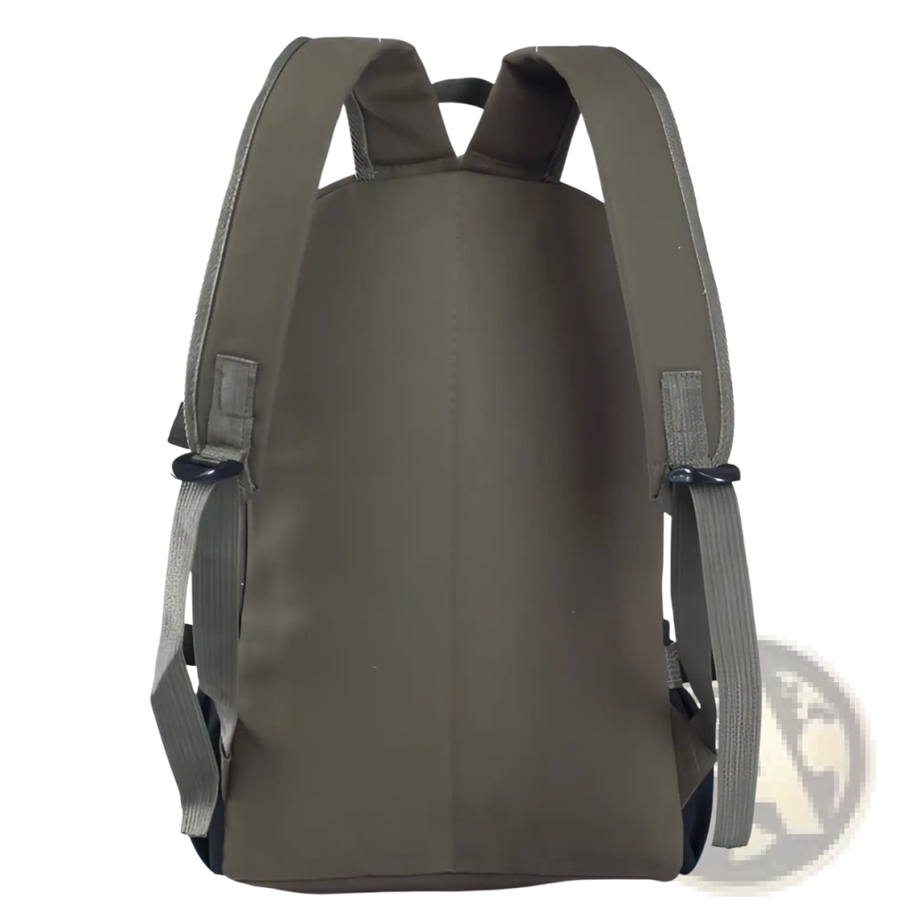 Olive green canvas backpack with adjustable shoulder straps and black plastic buckles for men and students
