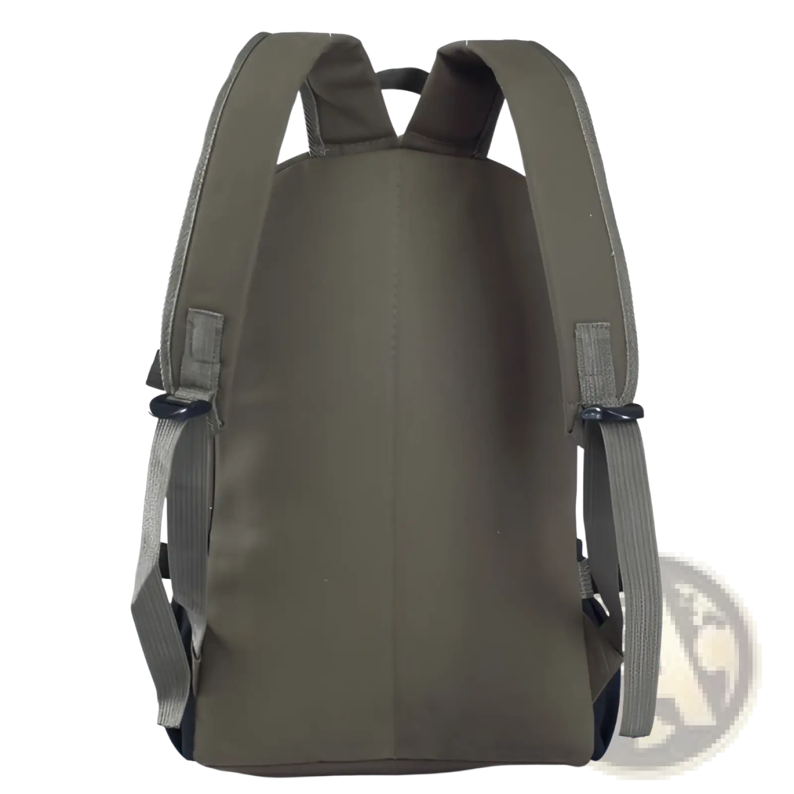 Olive green canvas backpack with adjustable shoulder straps and black plastic buckles for men and students