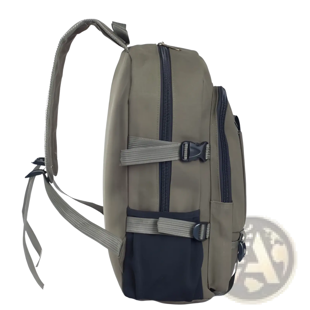 Canvas backpack men’s olive green student bag made of olive green canvas with black zipper pulls and adjustable straps