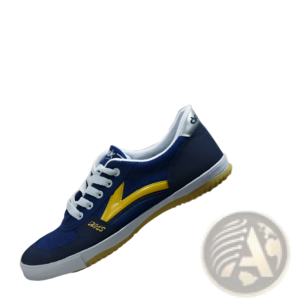 Navy blue and yellow canvas couple sneaker with yellow lightning bolt design white laces rubber sole by jacks