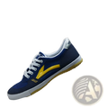 Navy blue and yellow canvas couple sneaker with yellow lightning bolt design white laces rubber sole by jacks