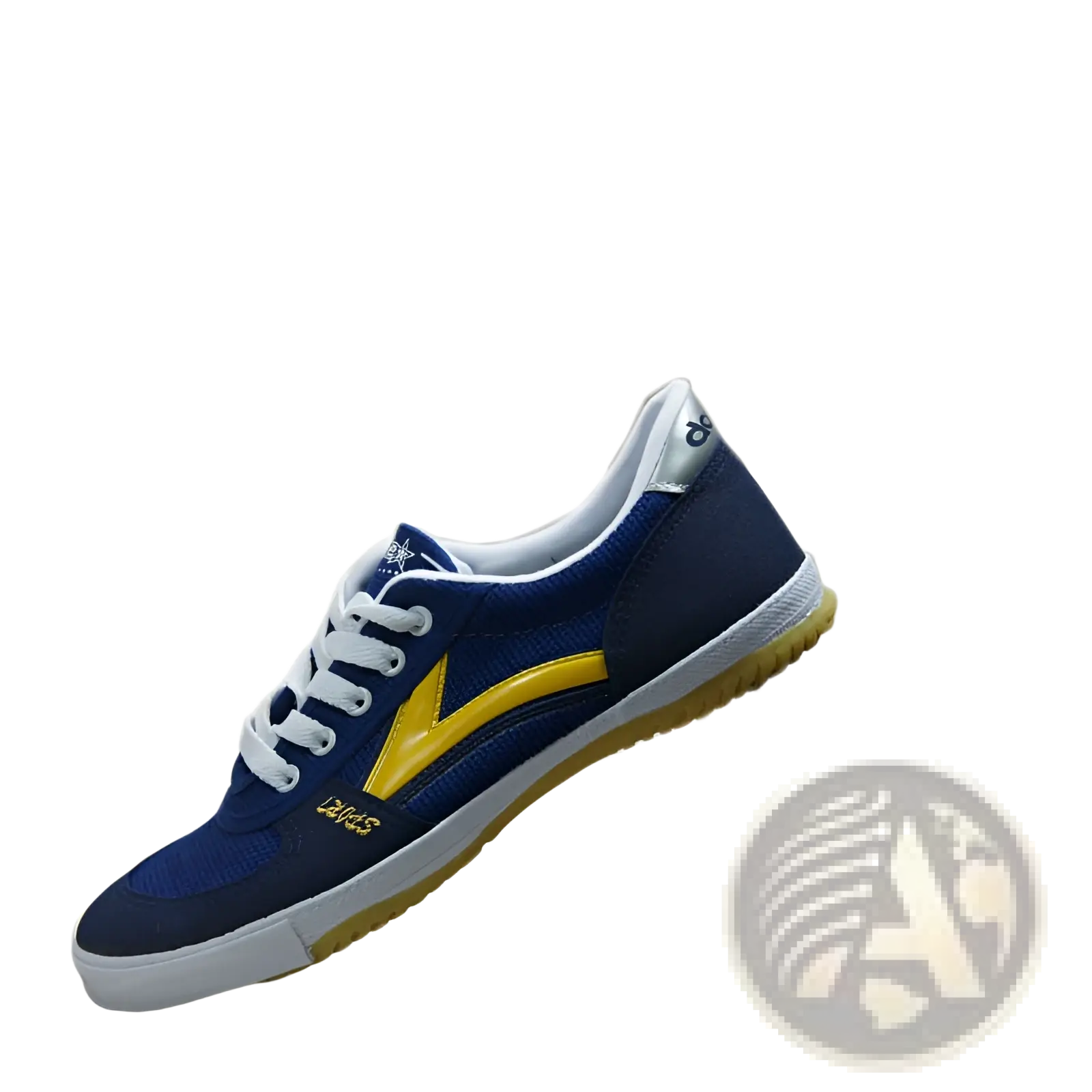 Navy blue and yellow canvas couple sneaker with yellow lightning bolt design white laces rubber sole by jacks