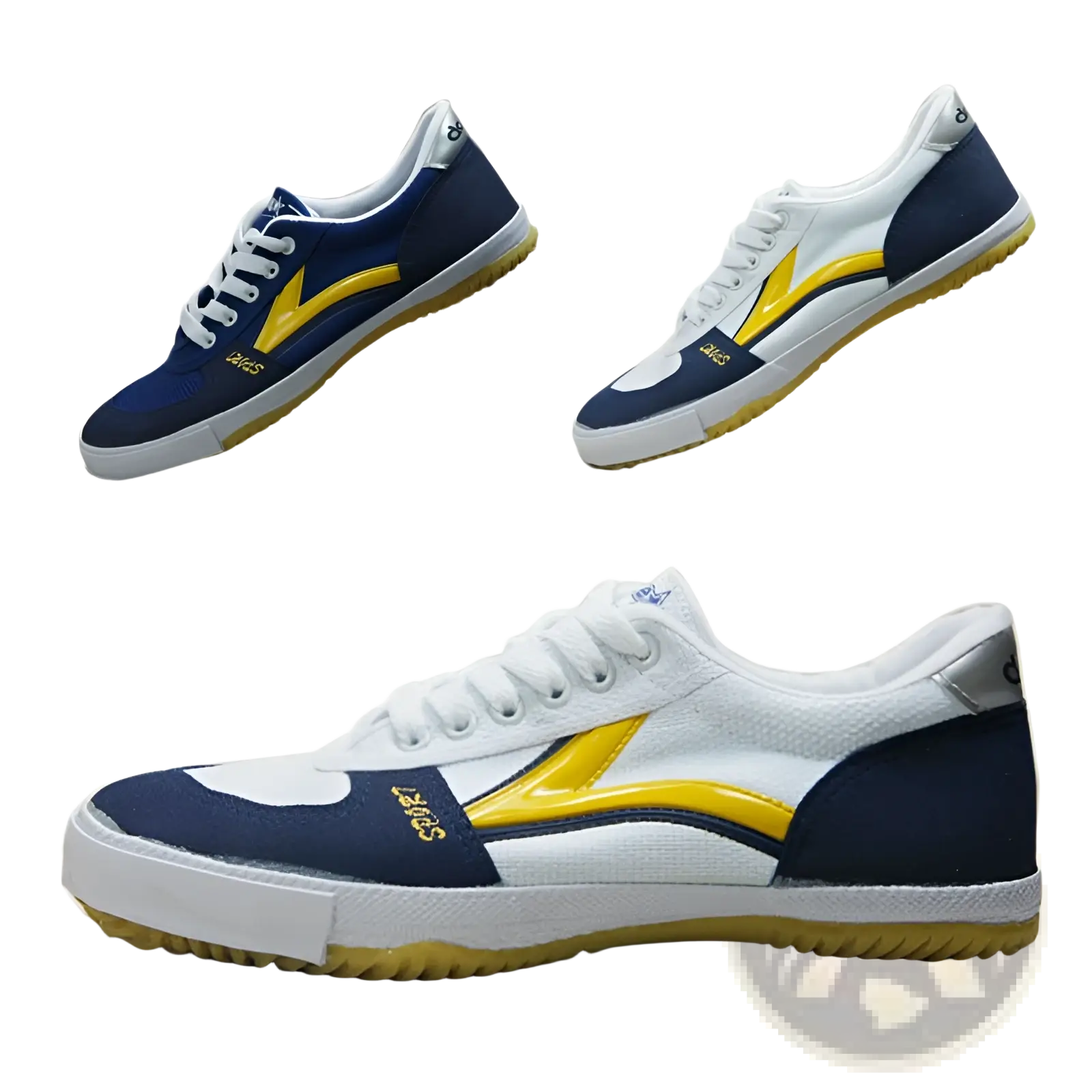 Canvas couple sneakers in navy and white canvas with yellow lightning bolt design and gum rubber sole