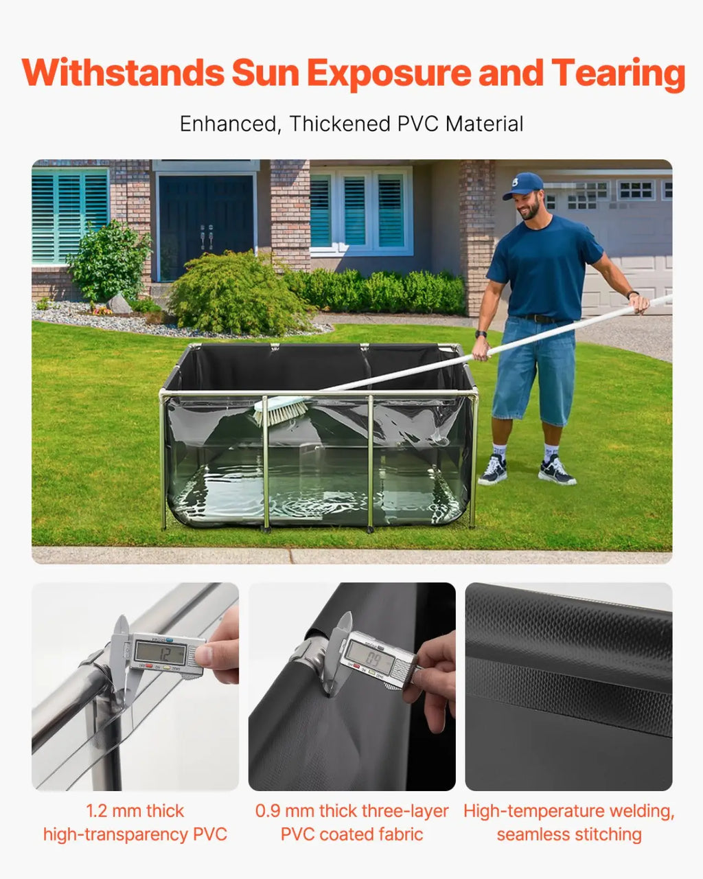 Canvas fish pond 270 gal koi tank with black reinforced pvc liner metal frame and transparent viewing window sides