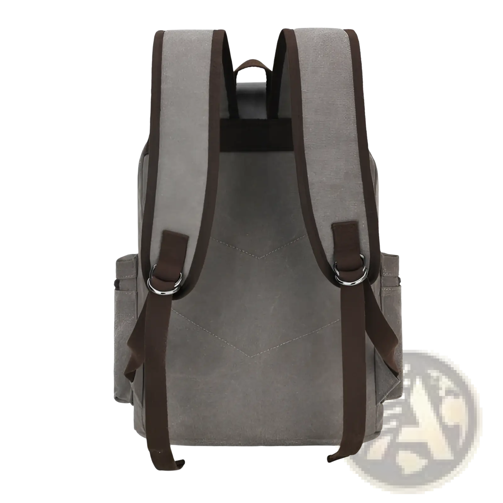 Gray canvas retro backpack with large capacity brown leather straps and metal hardware wear resistant design