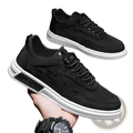 Black suede canvas sneakers with white rubber soles and black laces for trendy casual sportswear