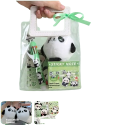 A plush panda pendant with black and white fur and a cute face design in the capybara stationery set kawaii gift supplies
