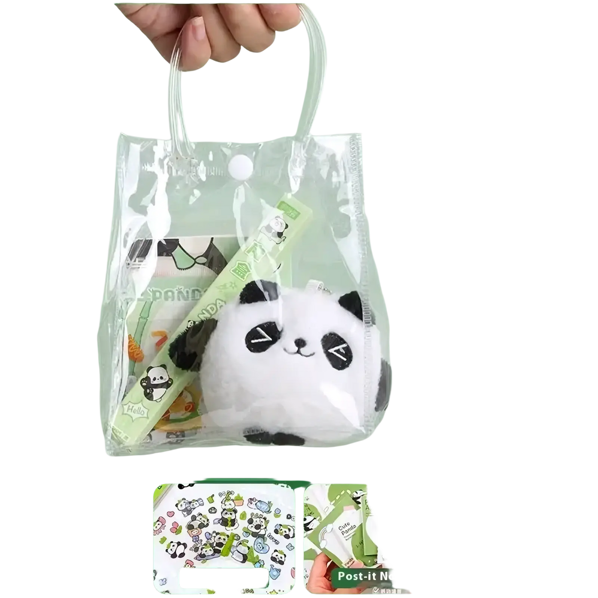 A soft white and black plush panda keychain with embroidered eyes for the capybara stationery set kawaii student gift supplies