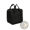 Black fabric insulated lunch bag with sturdy handles and zippered closure made of oxford cloth for car air pump storage