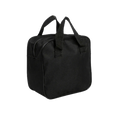 Black fabric insulated lunch bag with sturdy handles and zippered closure made of oxford cloth for car air pump storage