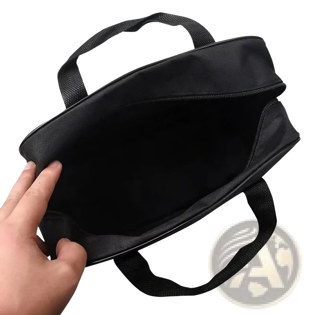 Black oxford cloth car air pump storage bag tote with reinforced handles and zipper closure for organizer use