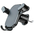 Black plastic car air vent phone mount with adjustable clamps and suction cup base for universal cell stand use