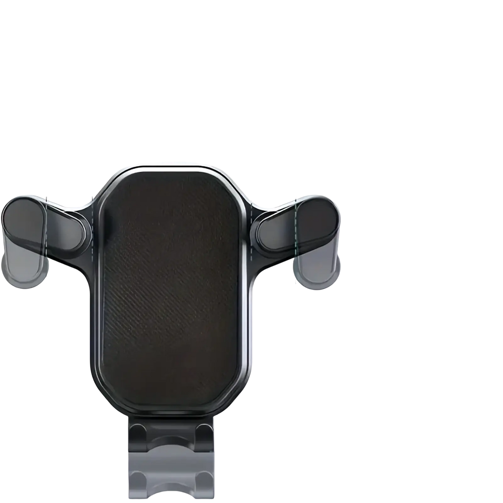 Black plastic car air vent phone mount with adjustable arms and textured grip surface for universal cell phone use