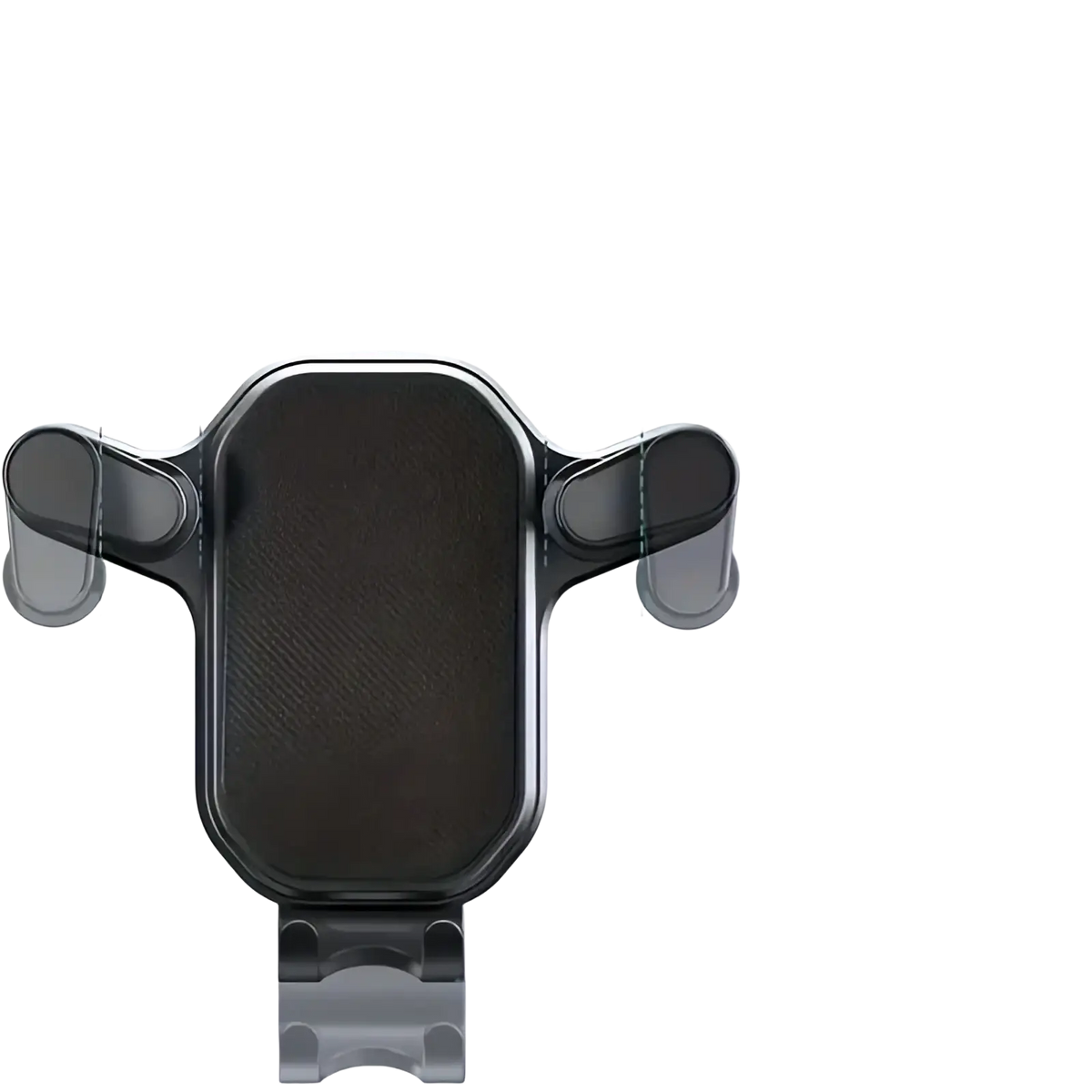 Black plastic car air vent phone mount with adjustable arms and textured grip surface for universal cell phone use