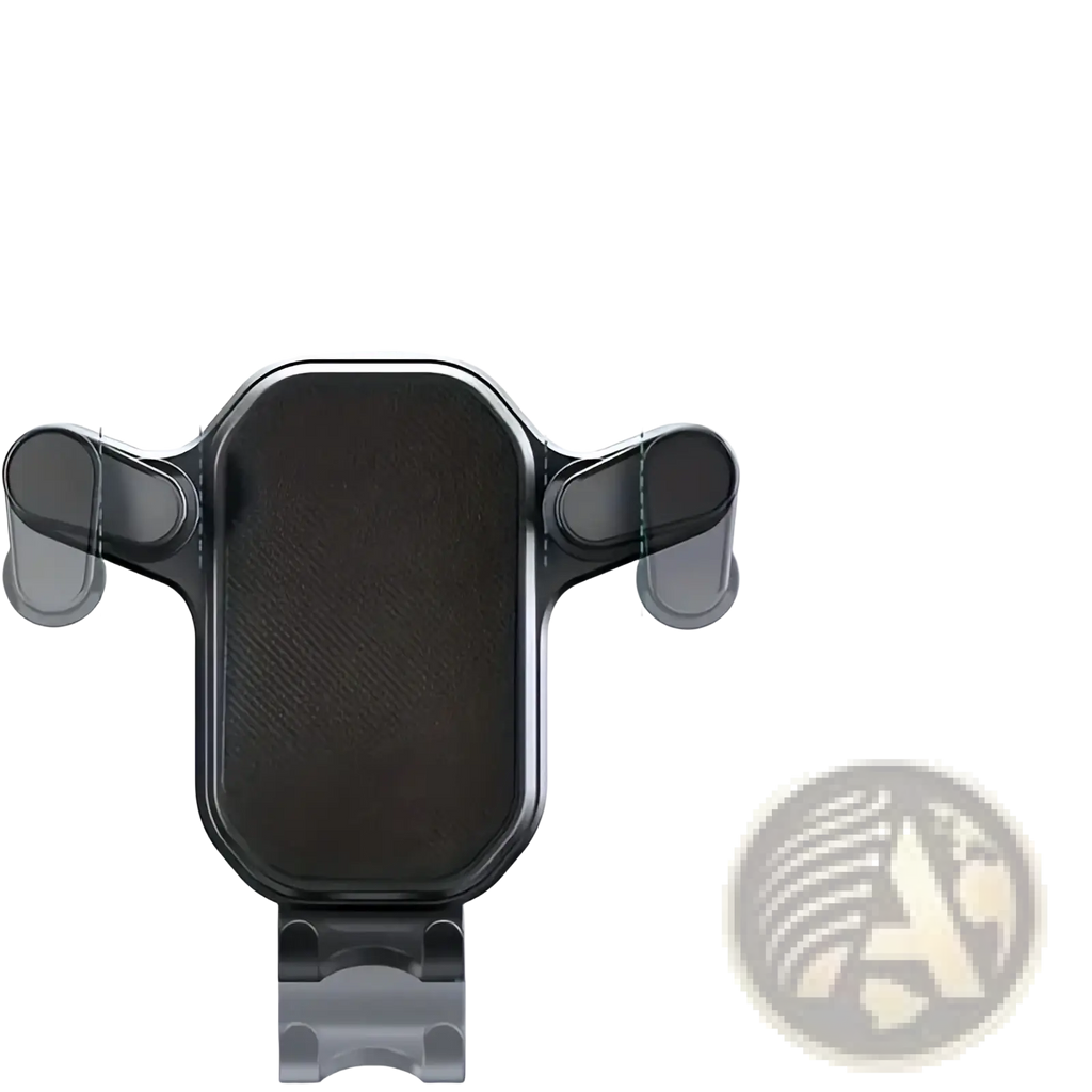 Black plastic car air vent phone mount with adjustable arms and textured grip surface for universal cell phone use