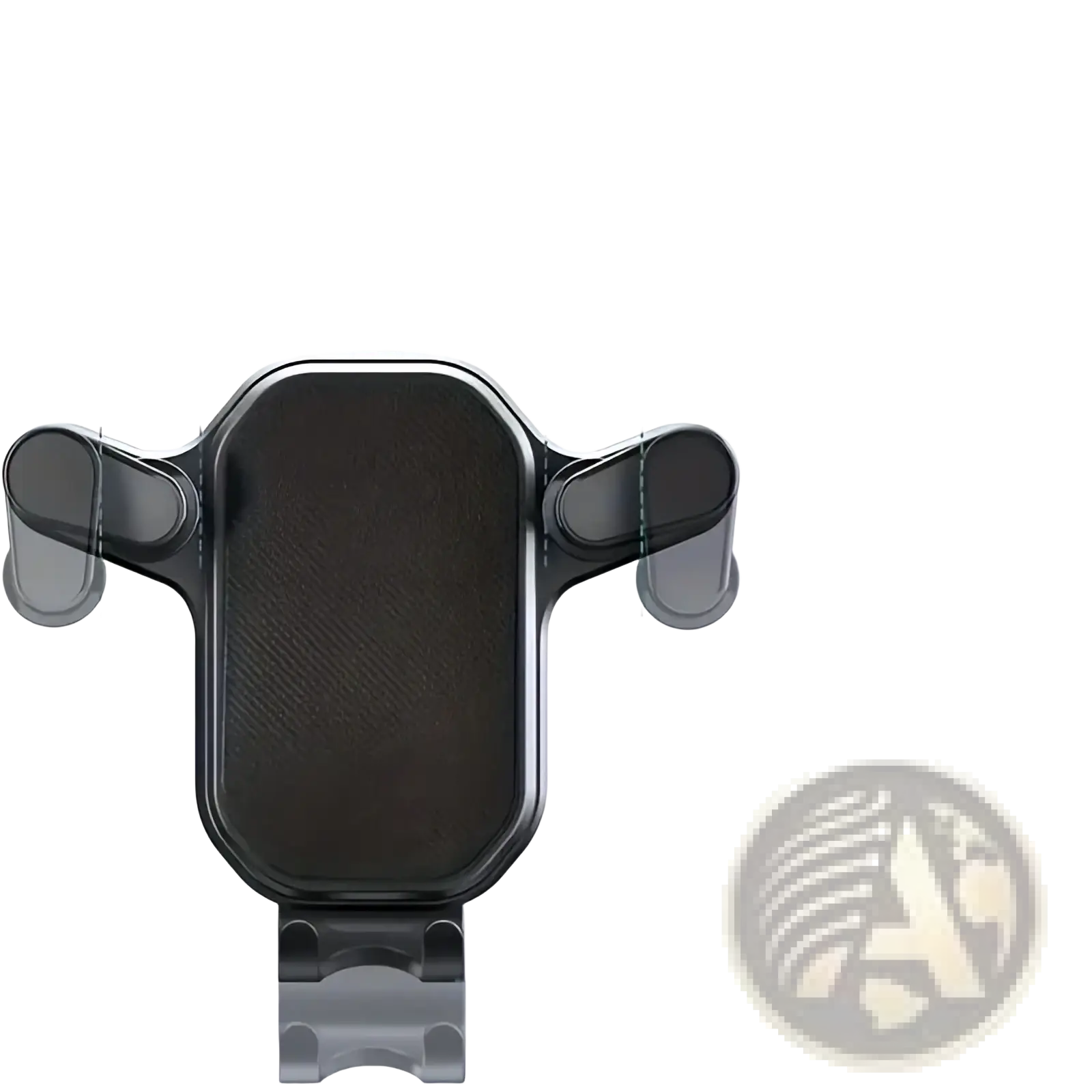 Black plastic car air vent phone mount with adjustable arms and textured grip surface for universal cell phone use