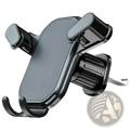 Black plastic car air vent phone mount with adjustable clamps and suction cup base for universal cell stand use