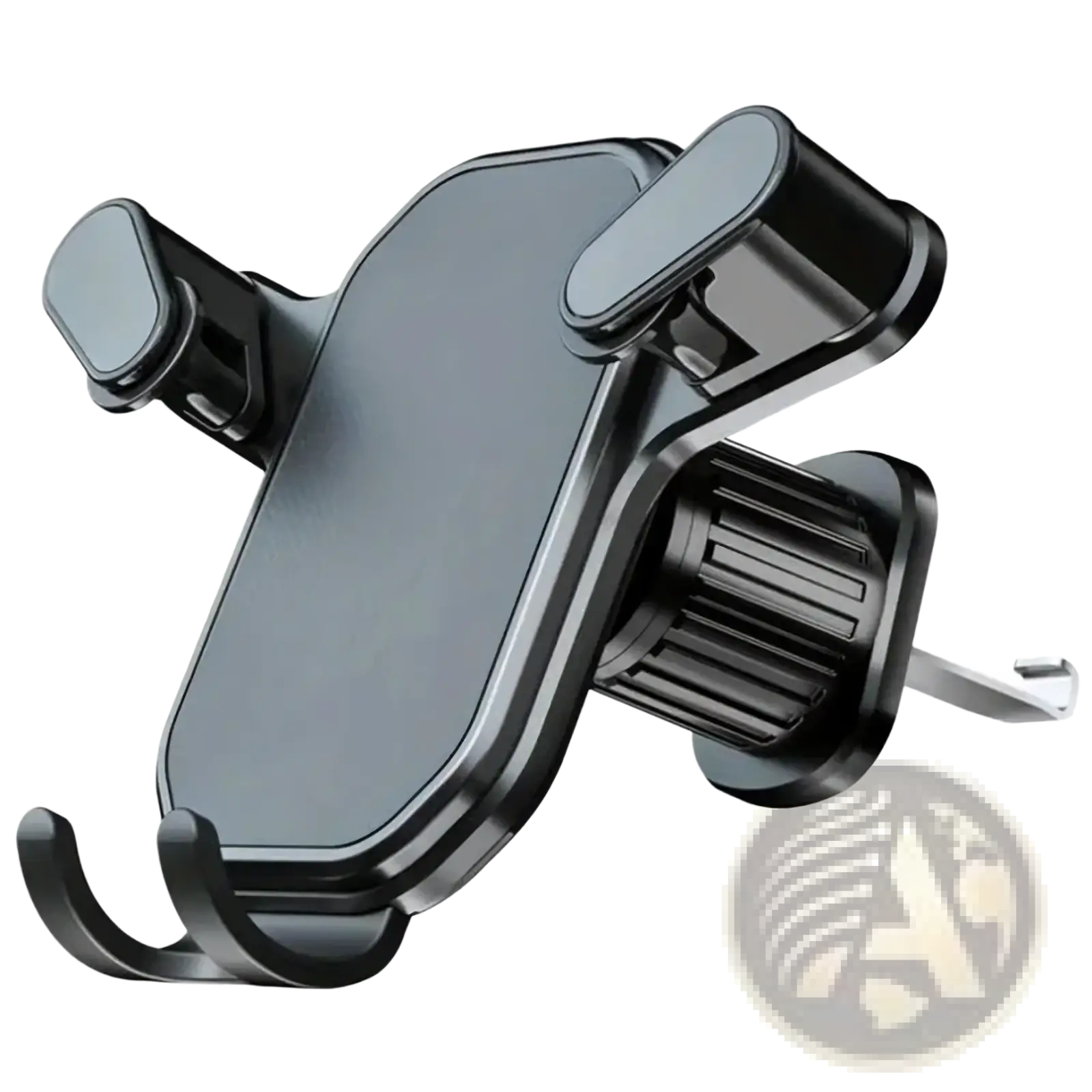 Black plastic car air vent phone mount with adjustable clamps and suction cup base for universal cell stand use